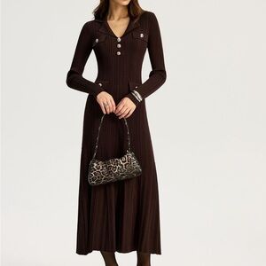 Commense Unworn Elegant Brown Long Sleeve Knit Dress Size Small